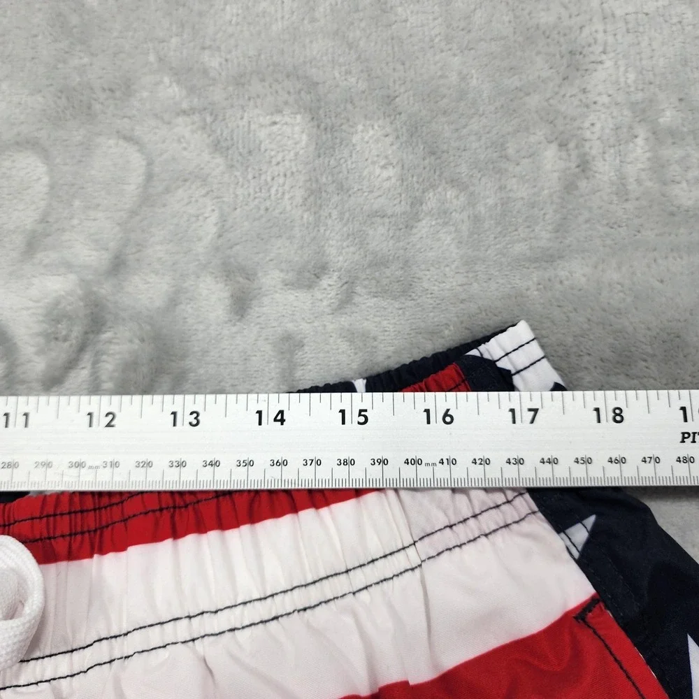 Faded Glory Swim Trunks Mens L Red White‎ Blue USA Flag Patriotic Lined Pockets